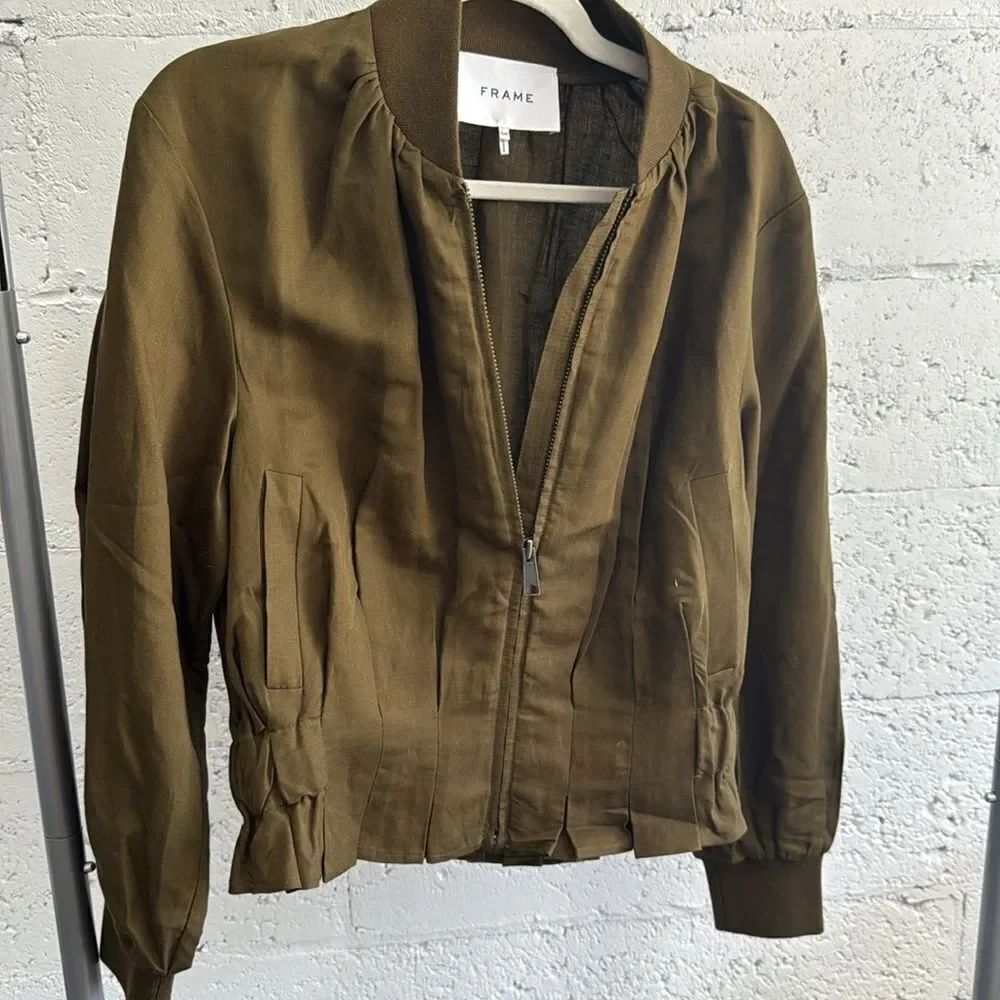 Frame Denim Women's Olive Jacket - SizeβSmall - Like New Zip Up